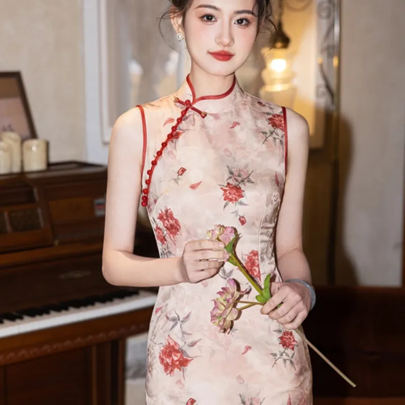MDEHT Cheongsams Women's Red Rose-4