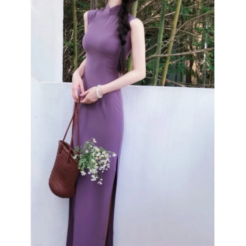 MDEHT Cheongsams Women's Morandi Purple-2