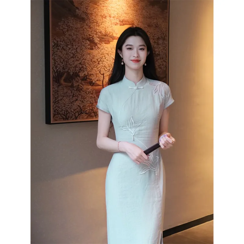 MDEHT Cheongsams Women's Gray Green-1