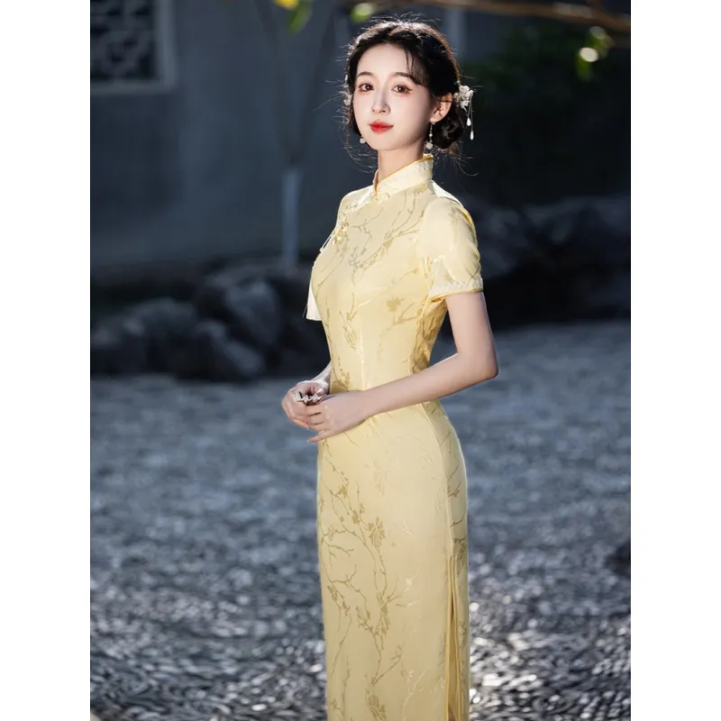 MDEHT Cheongsams Women's Light Yellow-3