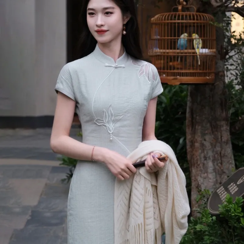 MDEHT Cheongsams Women's Gray Green-5