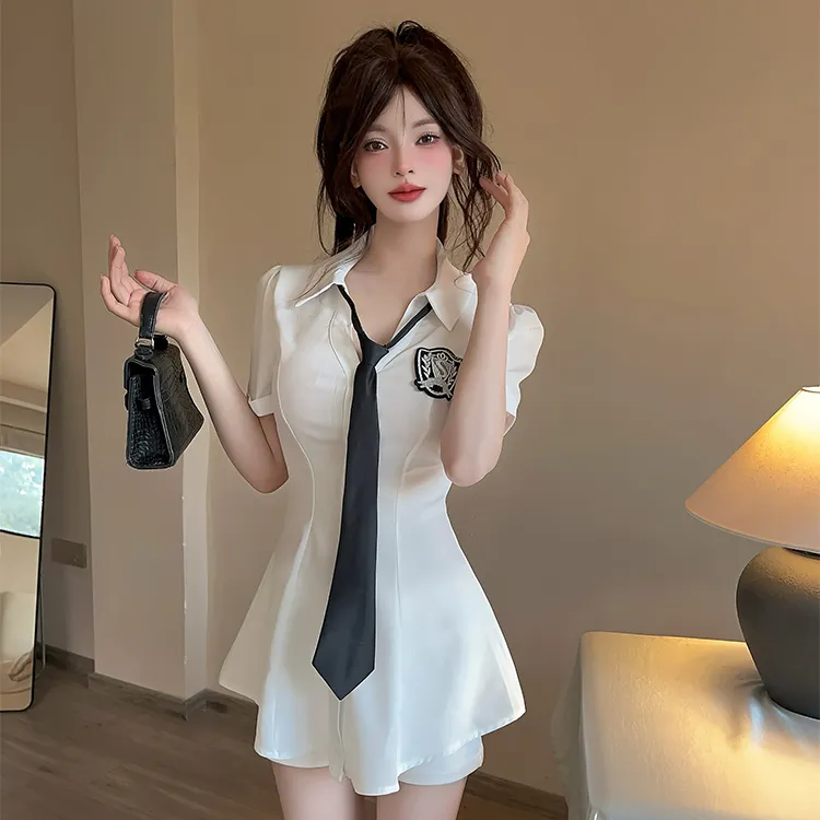 MDEHT Uniforms Women's Shirt Tie+White Shorts Clothing Set-1