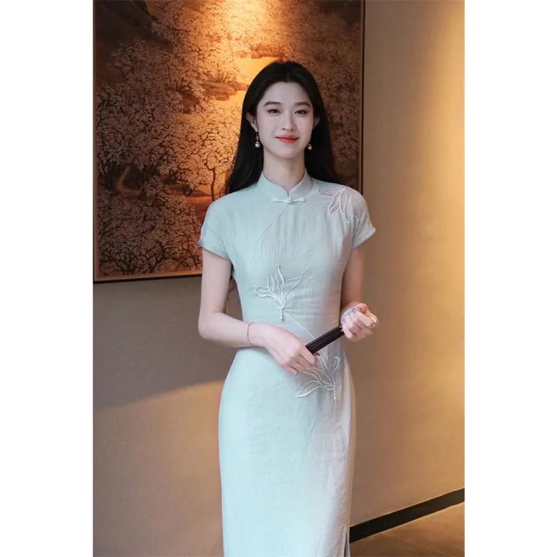 MDEHT Cheongsams Women's Gray Green-6