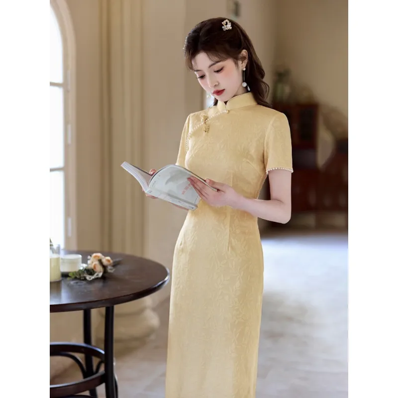 MDEHT Cheongsams Women's Light Yellow-1