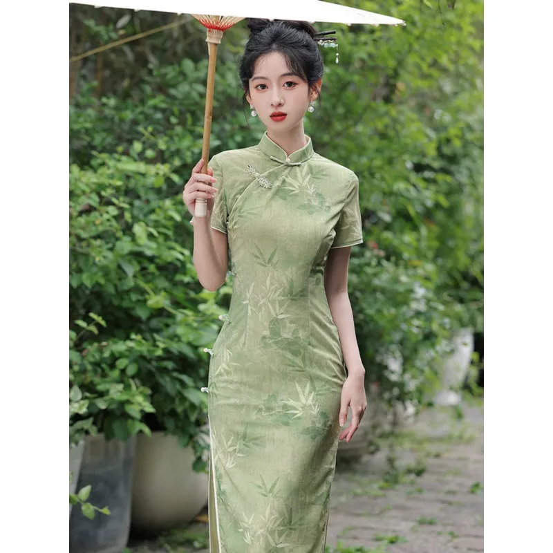 MDEHT Cheongsams Women's Green Bamboo-2