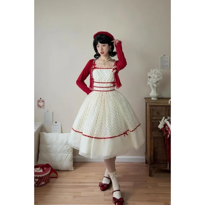 MDEHT Lolita Dresses Women's Camisole Dress+Cardigan-4