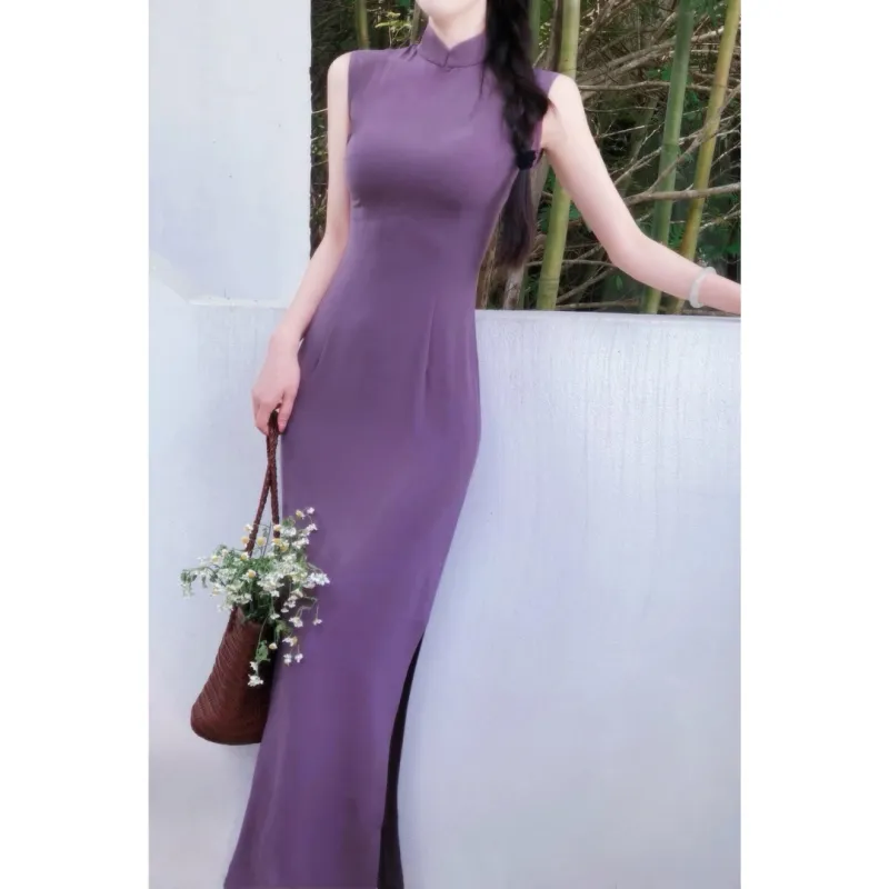 MDEHT Cheongsams Women's Morandi Purple-5