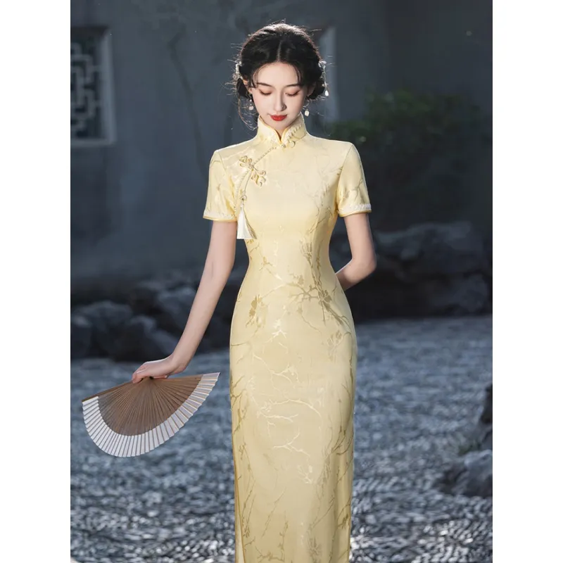 MDEHT Cheongsams Women's Light Yellow-1