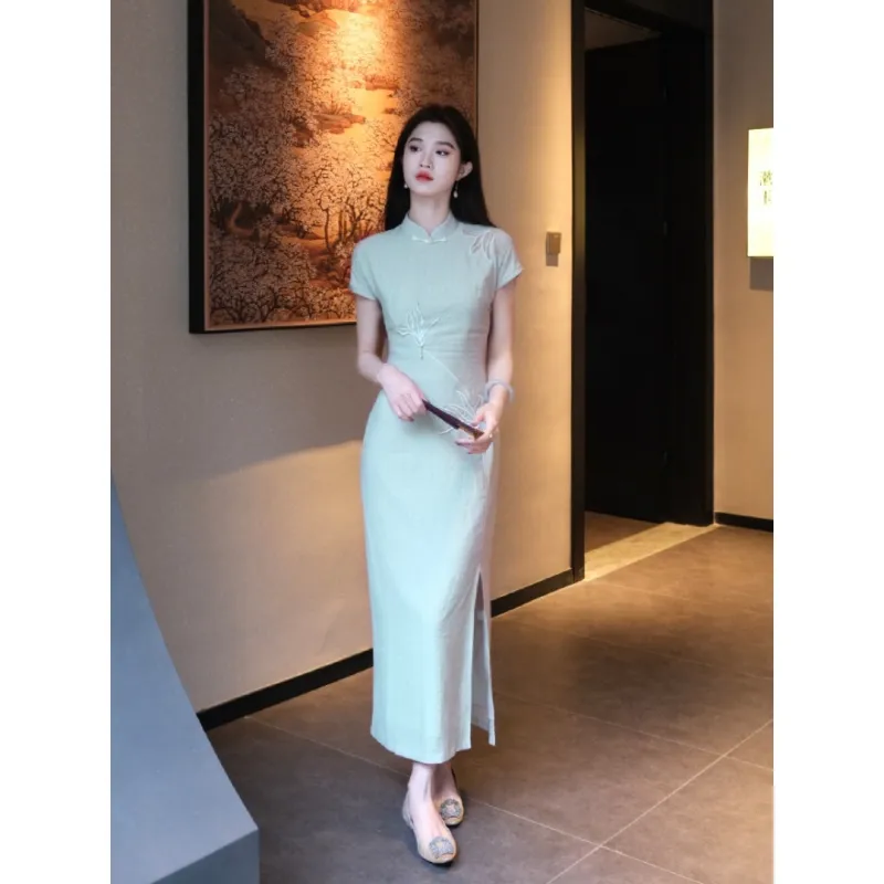 MDEHT Cheongsams Women's Gray Green-2