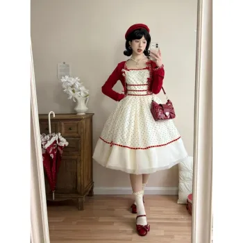 MDEHT Lolita Dresses Women's Camisole Dress+Cardigan