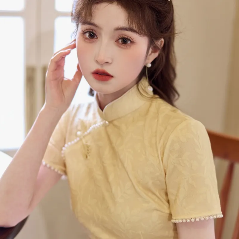 MDEHT Cheongsams Women's Light Yellow-5