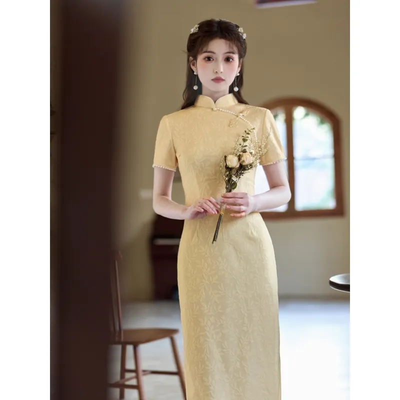 MDEHT Cheongsams Women's Light Yellow-4