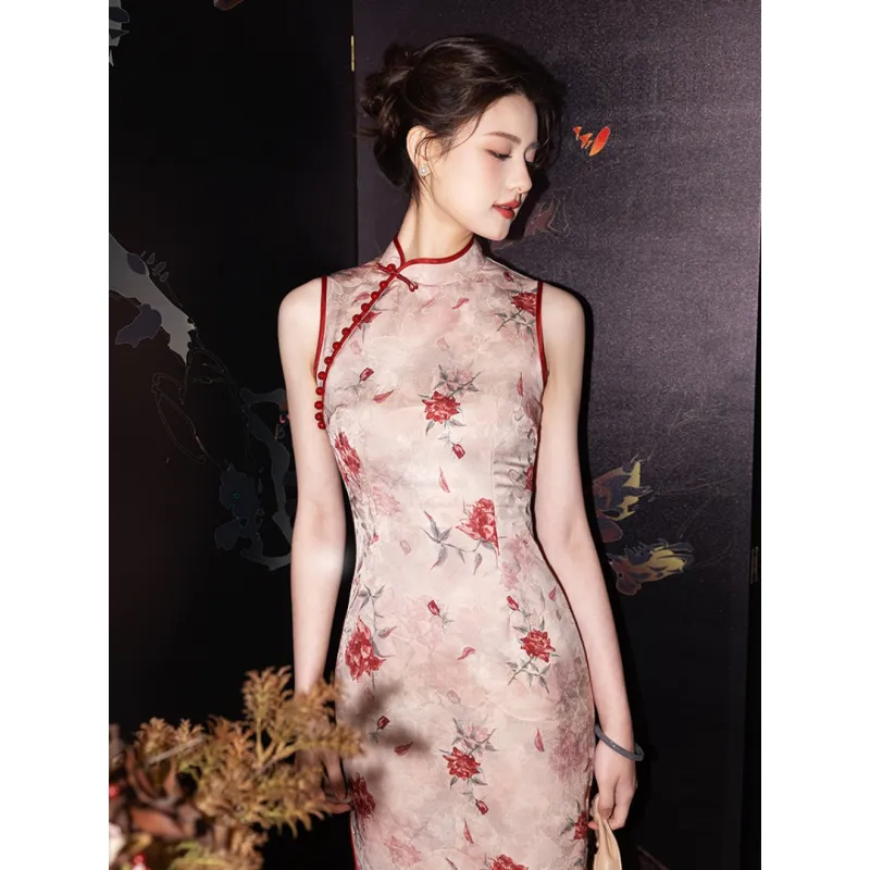 MDEHT Cheongsams Women's Red Rose-2