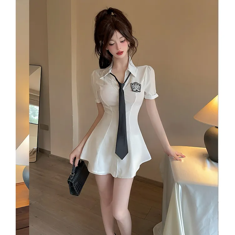 MDEHT Uniforms Women's Shirt Tie+White Shorts Clothing Set-2