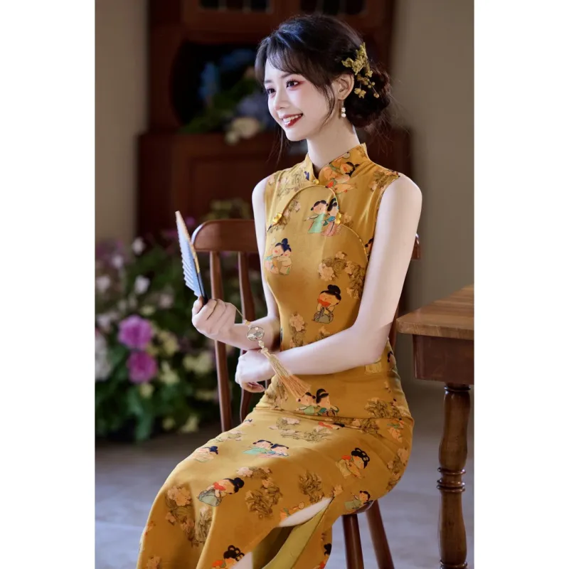 MDEHT Cheongsams Women's Yellow-5