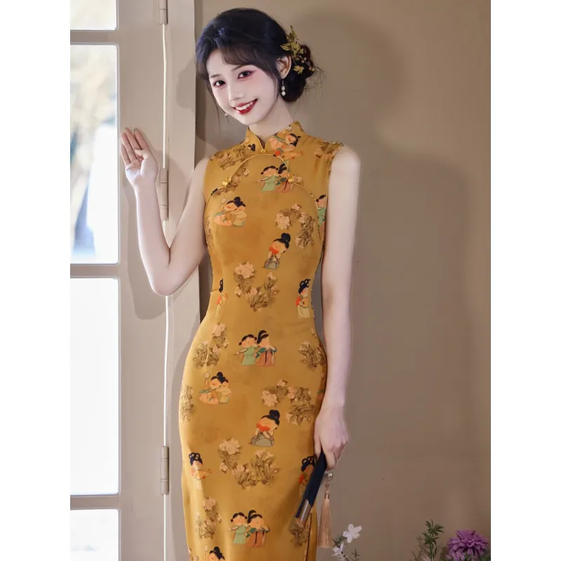 MDEHT Cheongsams Women's Yellow-3