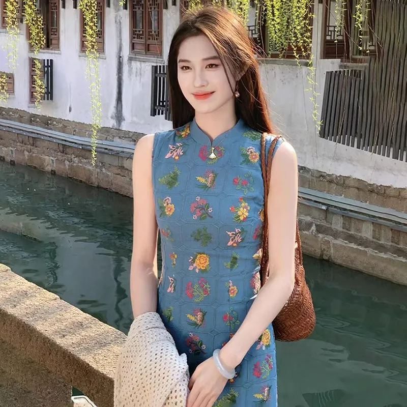 / Short Sleeved Dresses Women's Navy Blue Dress Skirt-2