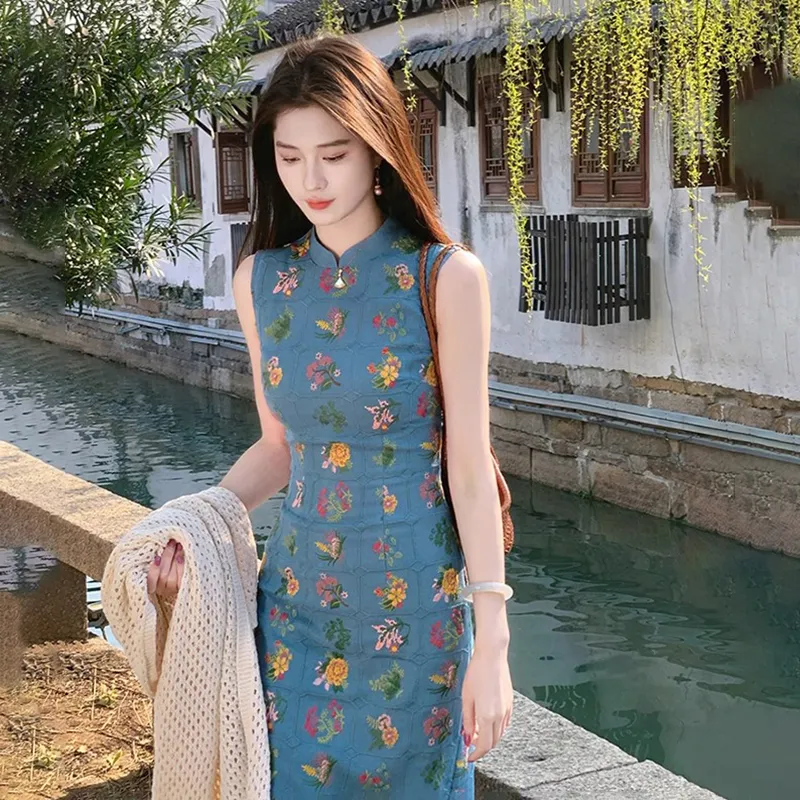 / Short Sleeved Dresses Women's Navy Blue Dress Skirt-5