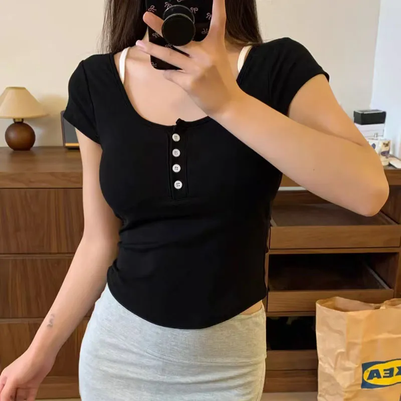 Vine Color Fashion Versatile T Shirt Women's Apricot Single Item-10