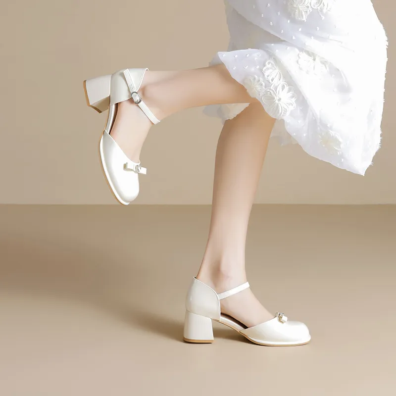 JOSINY Chunky Heel High Heels 5.5CM Women's Ecru-7
