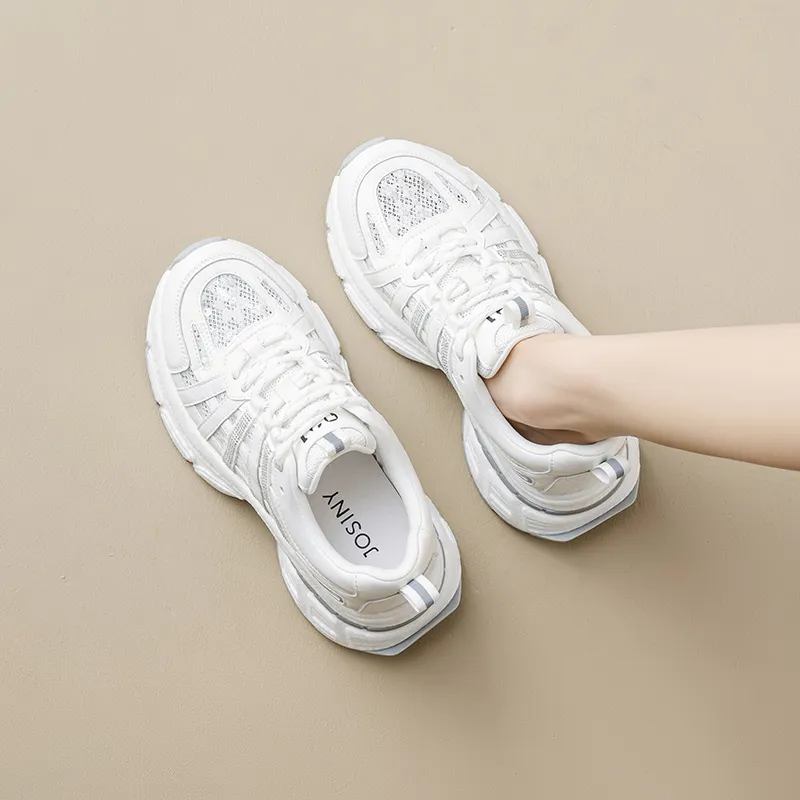 JOSINY Breathable Lightweight Height Increasing Low Top Chunky Sneakers Women's Ecru-4