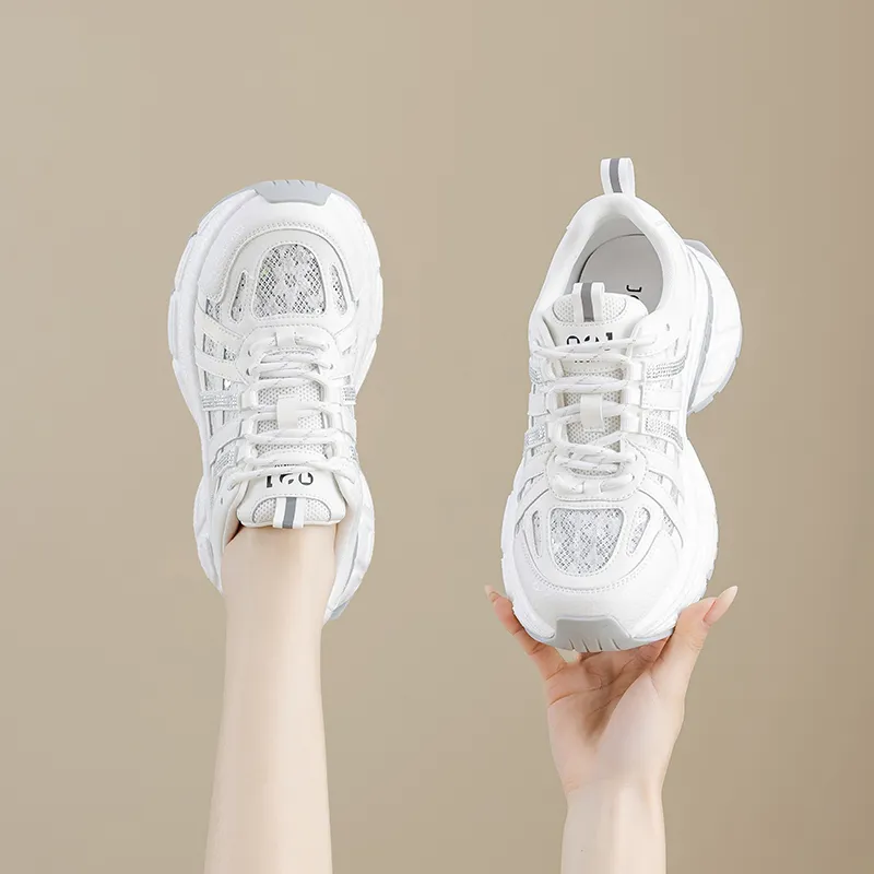 JOSINY Breathable Lightweight Height Increasing Low Top Chunky Sneakers Women's Ecru-2