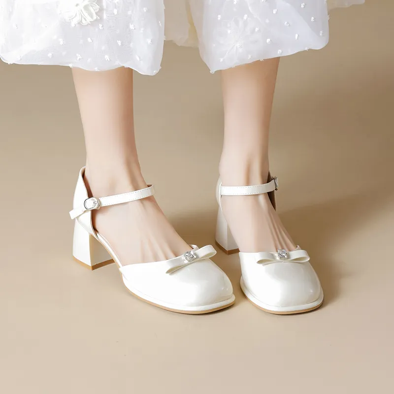 JOSINY Chunky Heel High Heels 5.5CM Women's Ecru-6