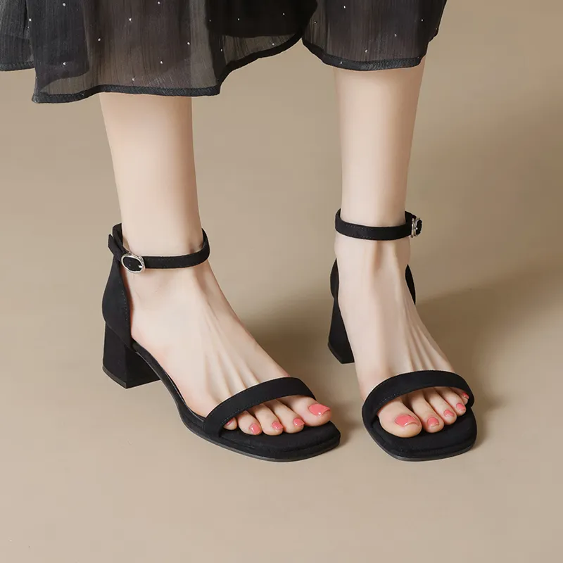 JOSINY One Strap Sandals 5CM Women's Black-5