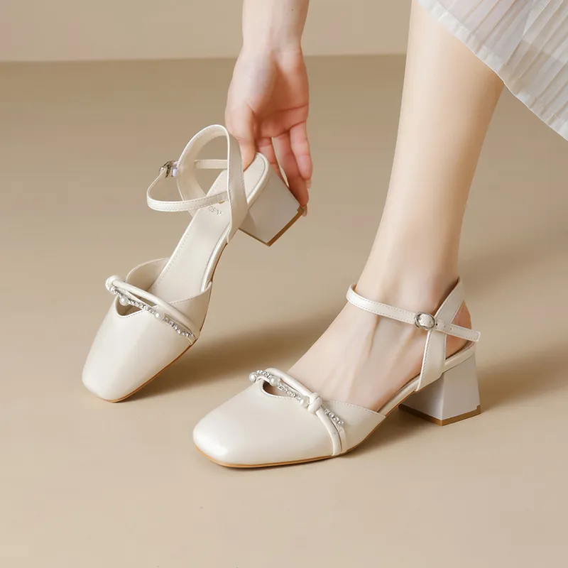 JOSINY Chunky Heel High Heels Women's Ecru-4