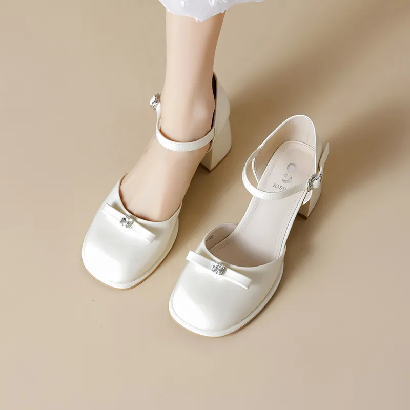 JOSINY Chunky Heel High Heels 5.5CM Women's Ecru-4