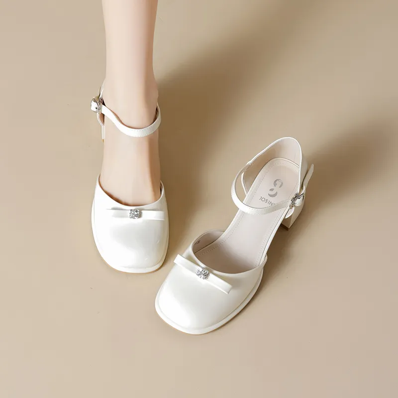 JOSINY Chunky Heel High Heels 5.5CM Women's Ecru-5