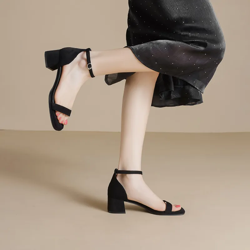 JOSINY One Strap Sandals 5CM Women's Black-4