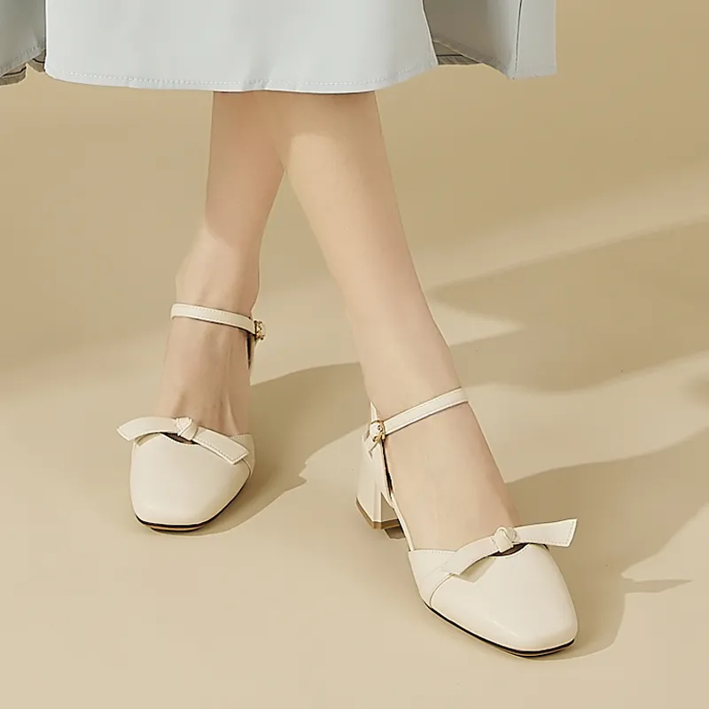 DAPHNE Chunky Heel High Heels Women's Ecru-5