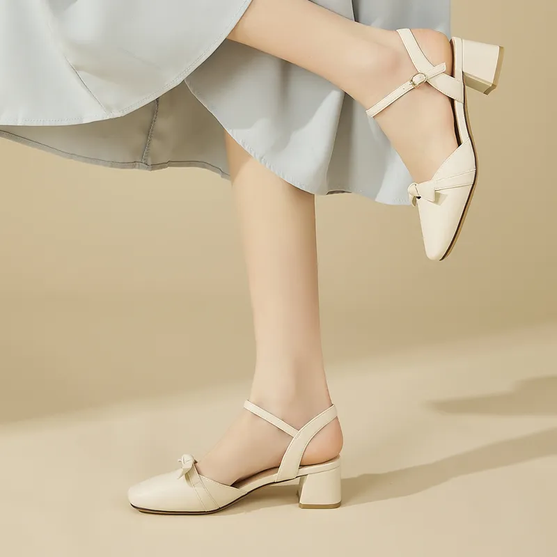 DAPHNE Chunky Heel High Heels Women's Ecru-1