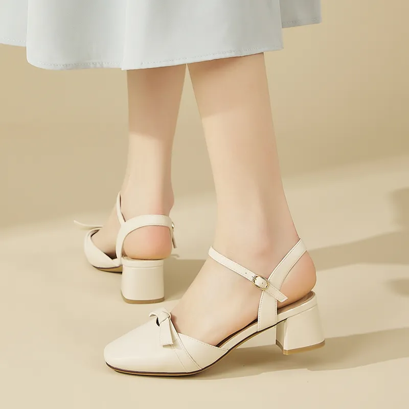 DAPHNE Chunky Heel High Heels Women's Ecru-2