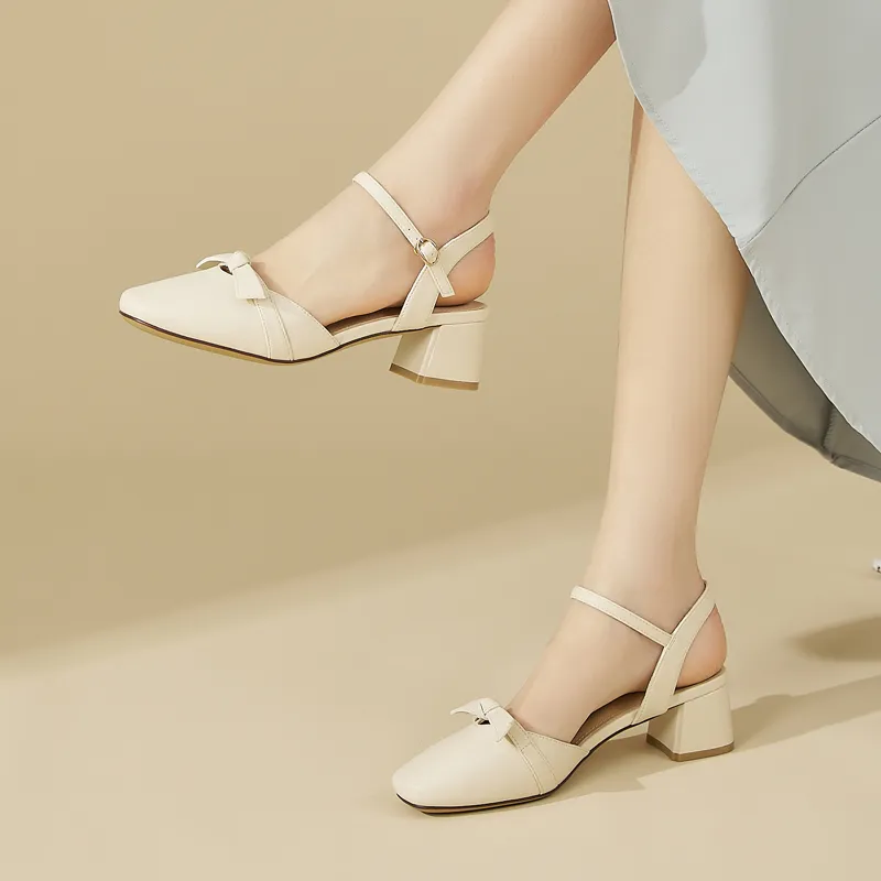 DAPHNE Chunky Heel High Heels Women's Ecru-3