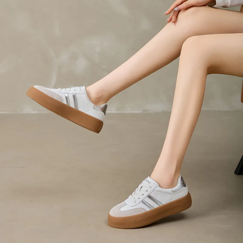 DAPHNE Low Top Skateboard Shoes Women's Silver-4