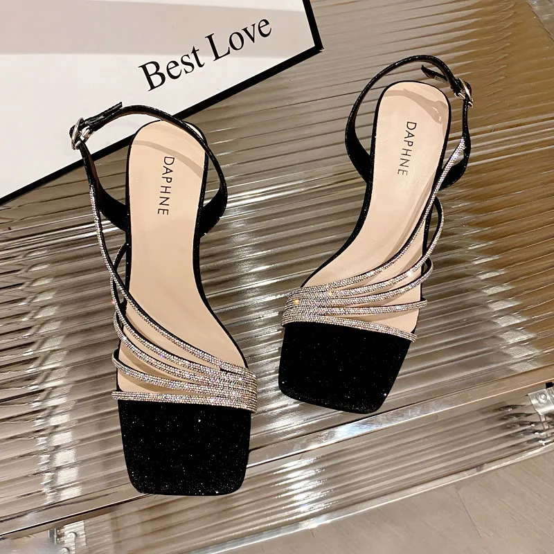 DAPHNE One Strap Sandals 7cm Women's Black-1