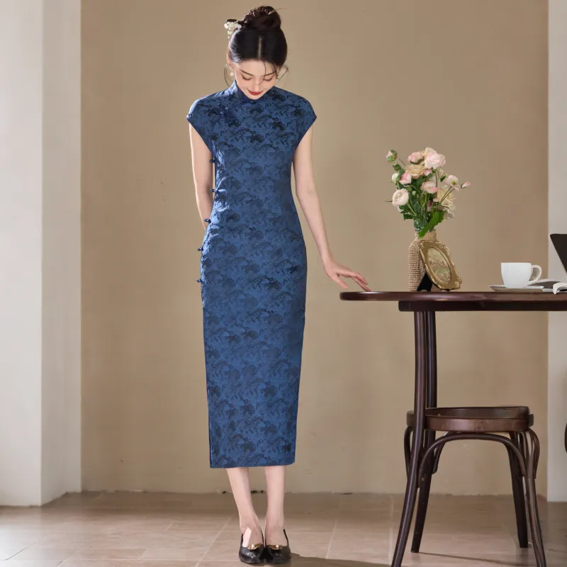 MJ Spring Summer Cheongsam Women's Dark Blue-4
