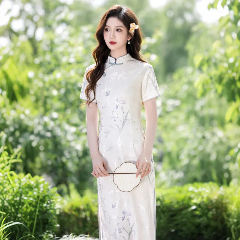MJ Spring Summer Cheongsam Slim Fit Women's White-4