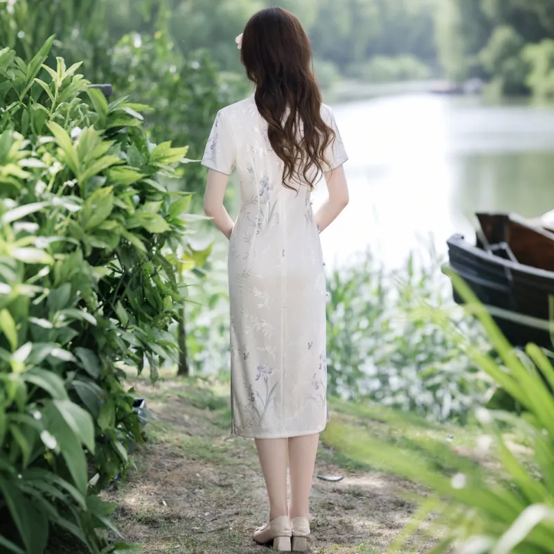 MJ Spring Summer Cheongsam Slim Fit Women's White-1