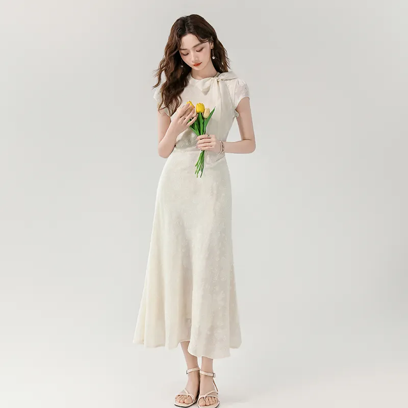 MJ Short Sleeved Dresses Women's White-4
