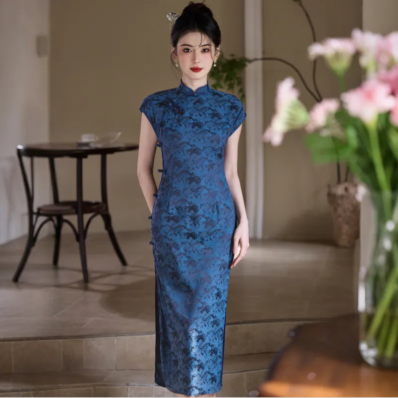 MJ Spring Summer Cheongsam Women's Dark Blue-2
