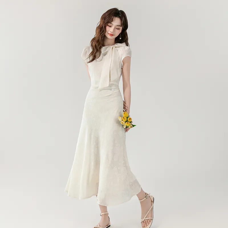 MJ Short Sleeved Dresses Women's White-3