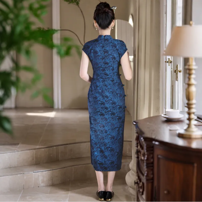 MJ Spring Summer Cheongsam Women's Dark Blue-1