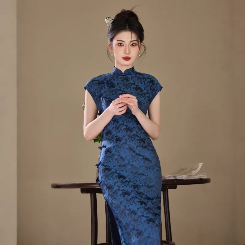 MJ Spring Summer Cheongsam Women's Dark Blue-5