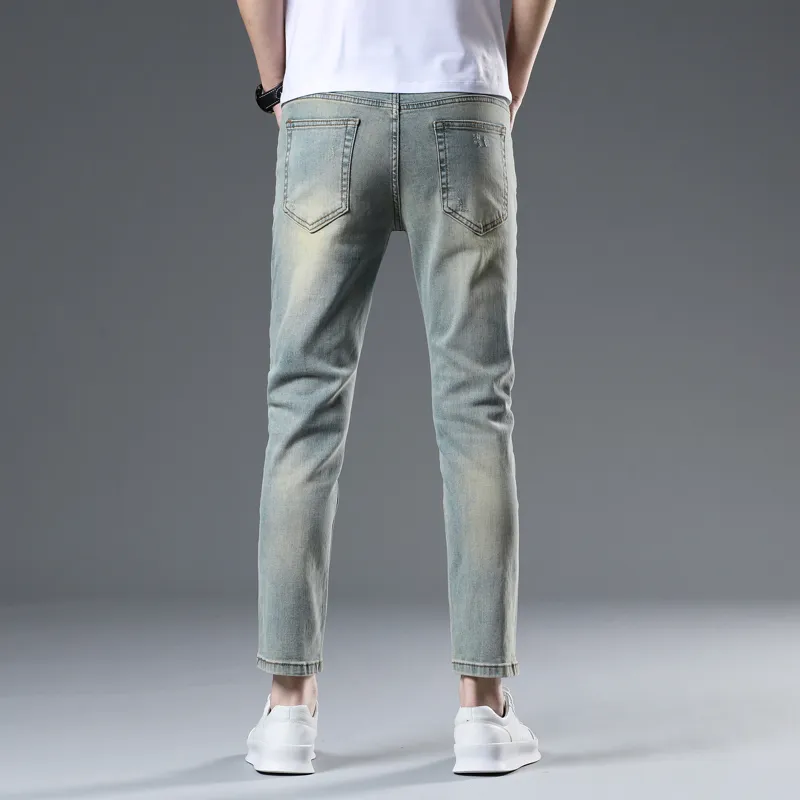 JIKENDI Jeans Men Vintage Blue Ankle Length Pants-1