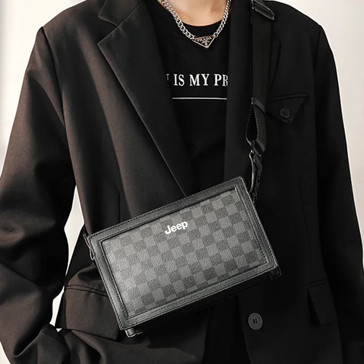 Jeep Polyester Crossbody Bag, Shoulder Bag Men's Pattern Black/Black Plaid-4