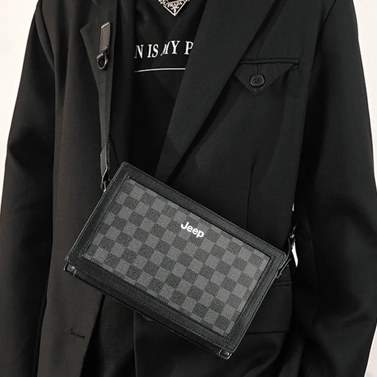 Jeep Polyester Crossbody Bag, Shoulder Bag Men's Pattern Black/Black Plaid-3