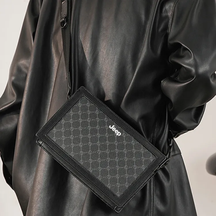 Jeep Polyester Crossbody Bag, Shoulder Bag Men's Pattern Black/Black Plaid-1
